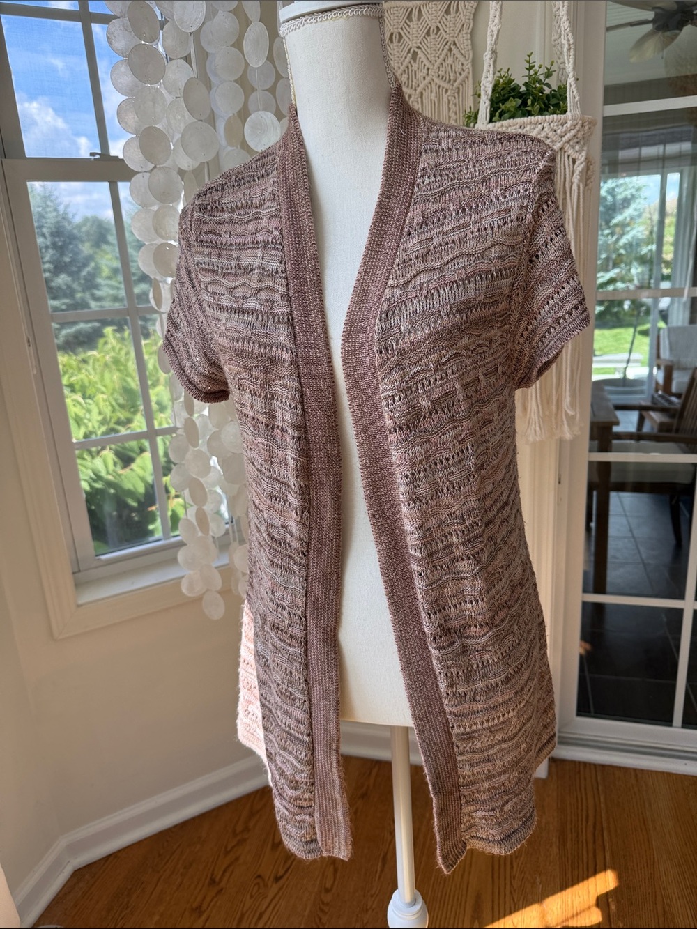 Chicos Open-Front Short-Sleeve Knit Cardigan - Taupe large